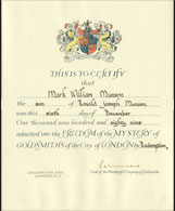 Goldsmiths Certificate Freeman Freedom Of London